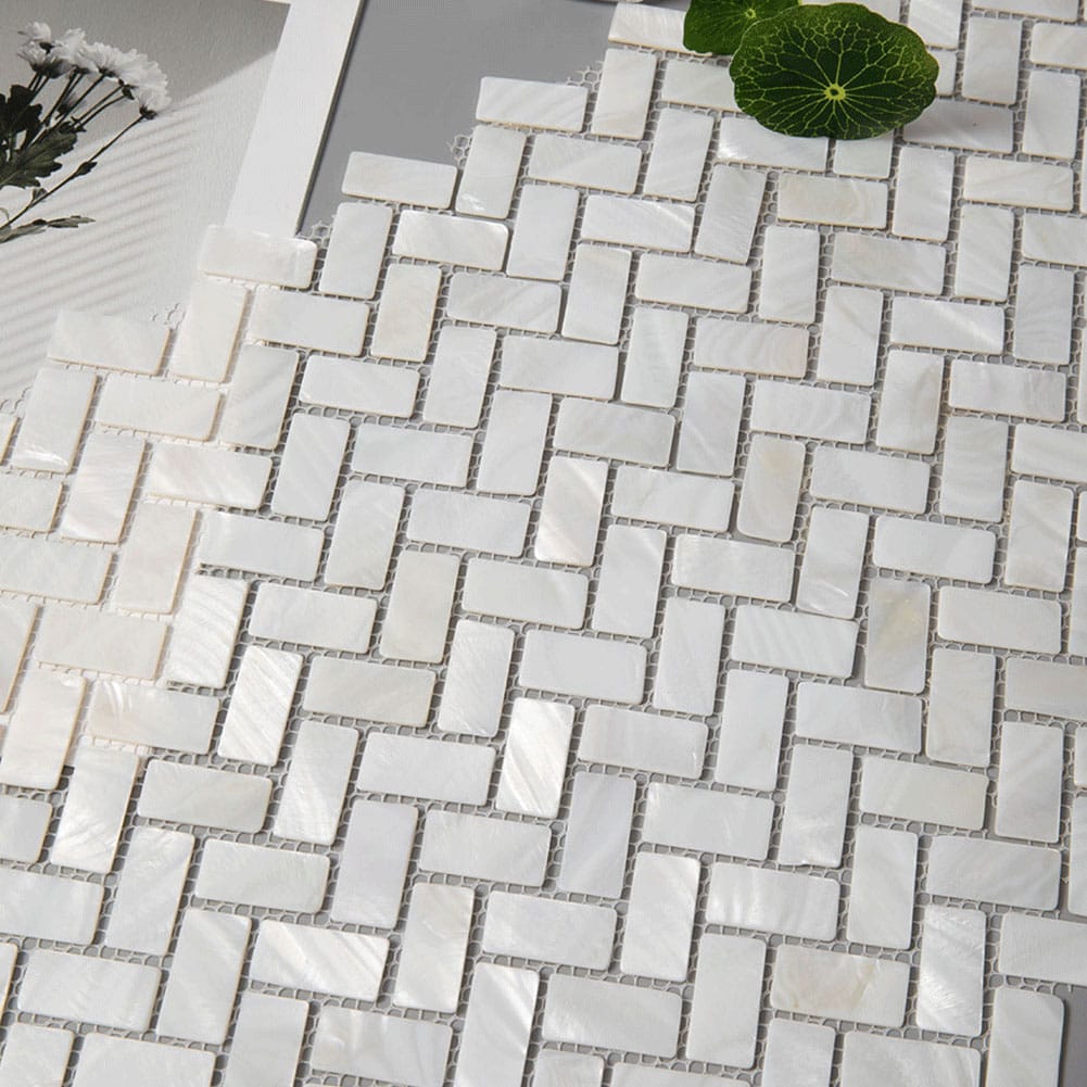 Mother of Pearl Shell Herringbone Mosaic Tile (White, 10-Pack)